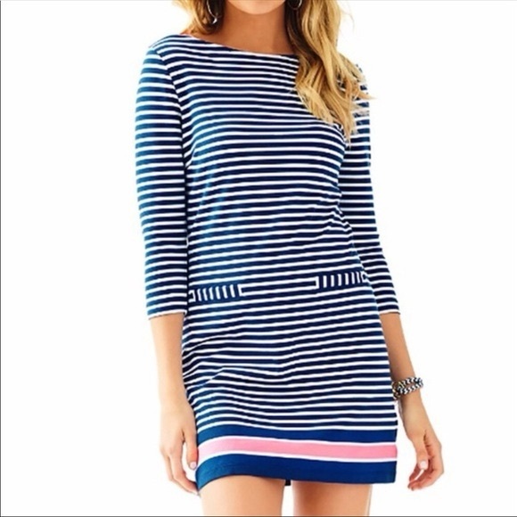 Lilly Pulitzer Irina Striped Blue White‎ Pink Mini Dress Size S - Picture 1 of 7